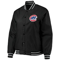 Veste à boutons-pression intégrale JH Design Chicago Cubs pour femmes, taille plus, en sergé de polyester, noir