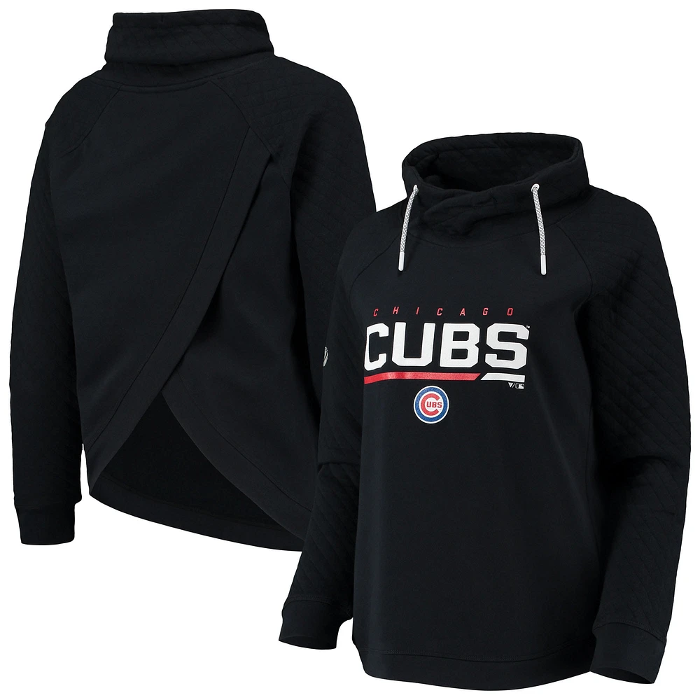 Sweat-shirt raglan Levelwear Chicago Cubs Vega pour femme avec col cheminée noir