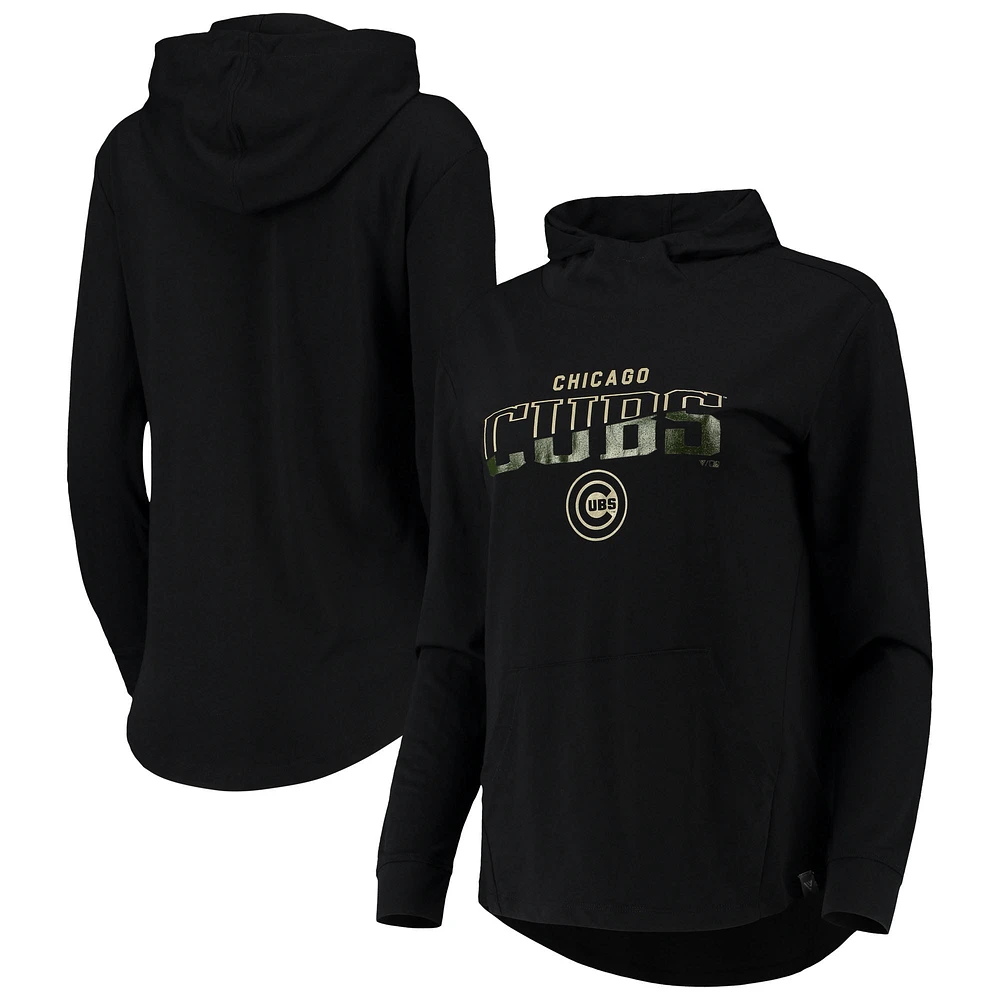 Women's Levelwear Black Chicago Cubs Vivid Scuba Neck Pullover Hoodie