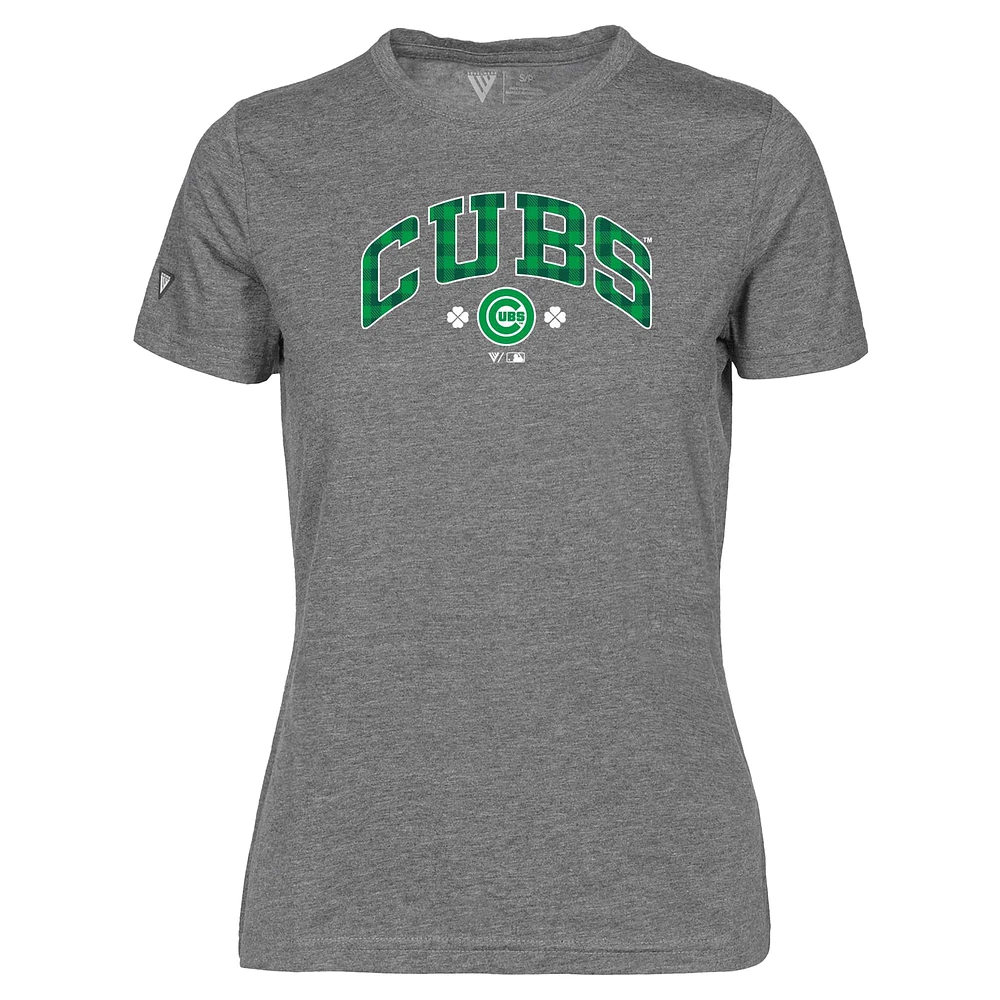 Women's Levelwear Gray Chicago Cubs St. Patrick's Day Maddox Plaid T-Shirt