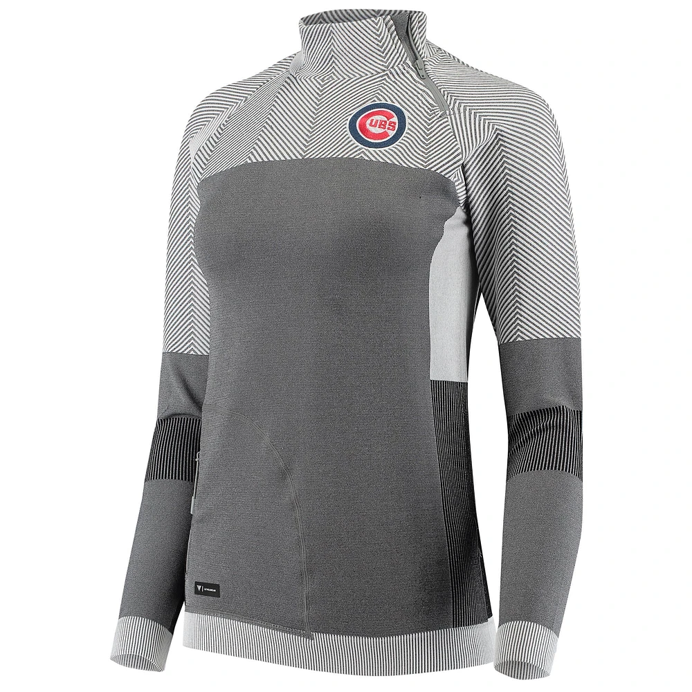 Women's Levelwear Gray Chicago Cubs Verse Asymmetrical Raglan Tri-Blend Quarter-Zip Jacket