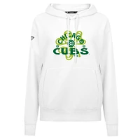 Women's Levelwear  White Chicago Cubs St. Patrick's Day Adorn Shamrock Pullover Hoodie