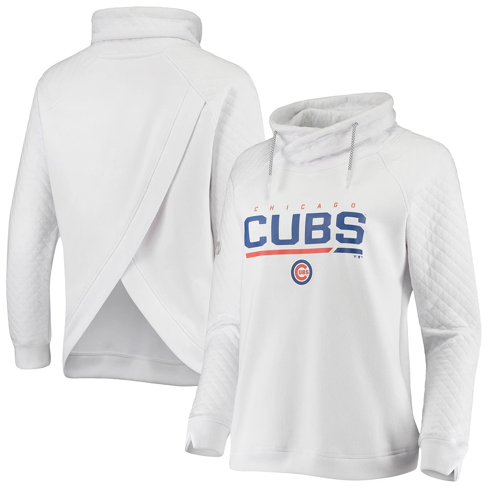 Women's Levelwear White Chicago Cubs Vega Cut-Off Raglan Pullover Sweatshirt