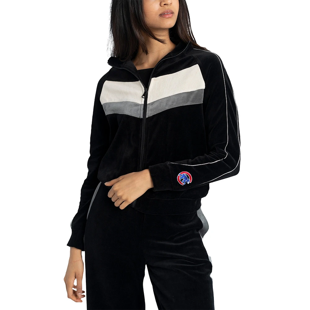 Veste entièrement zippée Lusso noire Chicago Cubs Nixie Raglan pour femmes