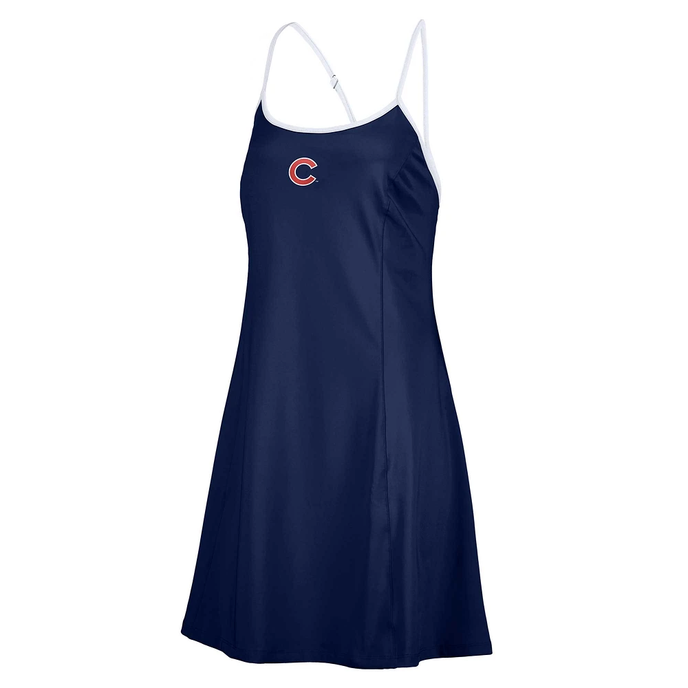 Women's Lusso  Navy Chicago Cubs Nakita Strappy Scoop Neck Dress