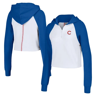 Chandail à capuchon court en trois mélanges avec fermeture éclair pour femme Chicago Cubs Jane Raglan Lusso White