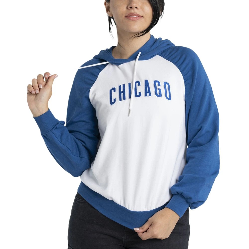 Sweat à capuche Lusso White Chicago Cubs Marlowe Raglan pour femmes