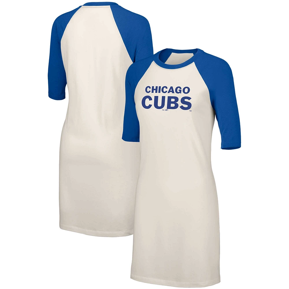 Women's Lusso  White Chicago Cubs Nettie Raglan Half-Sleeve Tri-Blend T-Shirt Dress