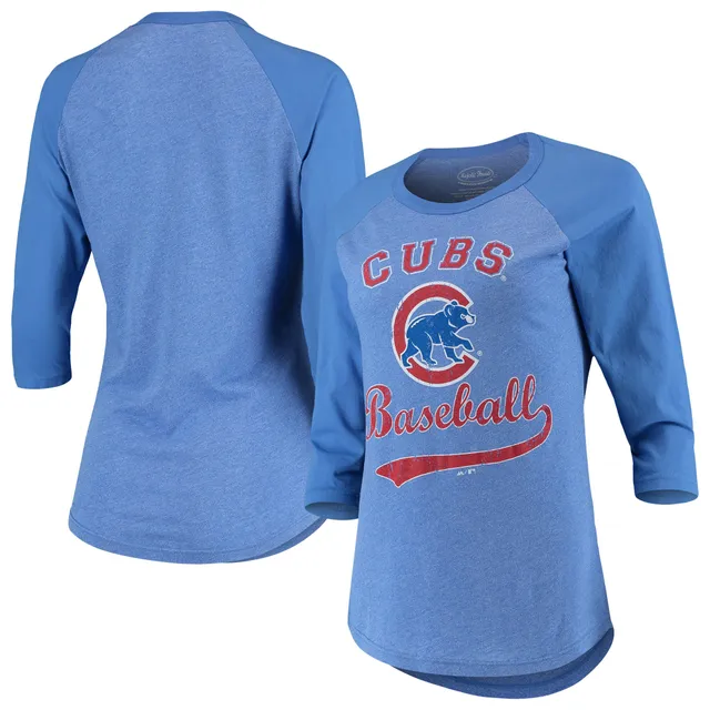 Women's Majestic Threads Chicago Cubs Cooperstown Collection Tie-Dye Boxy Cropped Tri-Blend T-Shirt Size: Large