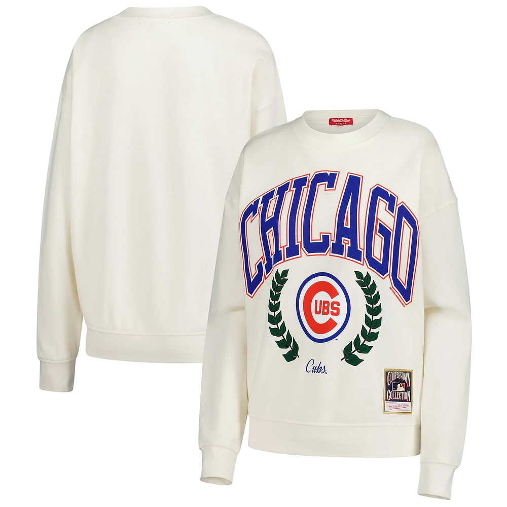 Women's Mitchell & Ness Cream Chicago Cubs Cooperstown Collection Laurel Pullover Sweatshirt