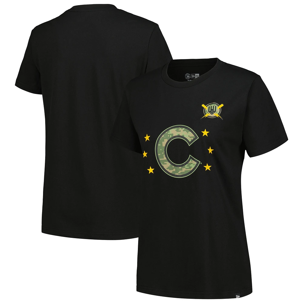 Women's New Era Black Chicago Cubs Armed Forces Day T-Shirt