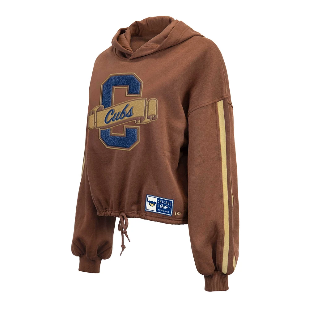 Women's New Era Brown Chicago Cubs Letterman Classic Cropped Pullover Hoodie