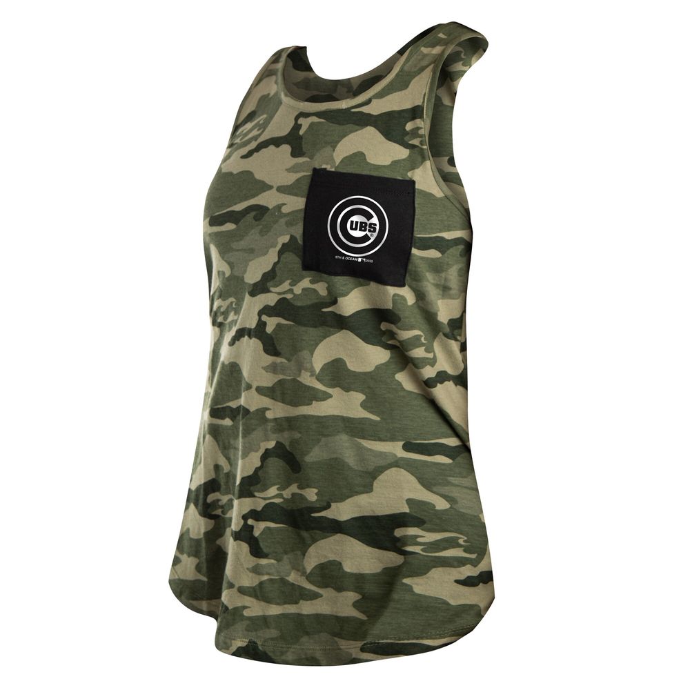 New Era Women's New Era Green/Black Chicago Cubs 2021 Armed Forces Day  Brushed Camo Racer Back Tank Top