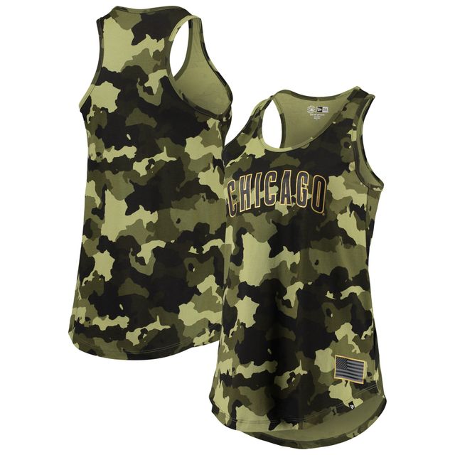 Débardeur à dos nageur vert pour femme Chicago Cubs 2022 MLB Armed Forces Day Camo New Era