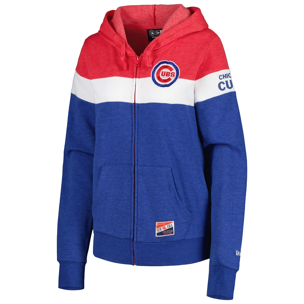 Blouson à capuche et zip intégral color block Chicago Cubs New Era Heather Royal pour femme