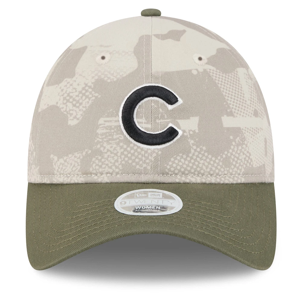 Women's New Era Light Beige/Olive Chicago Cubs 2025 Armed Forces Day 9TWENTY Adjustable Hat