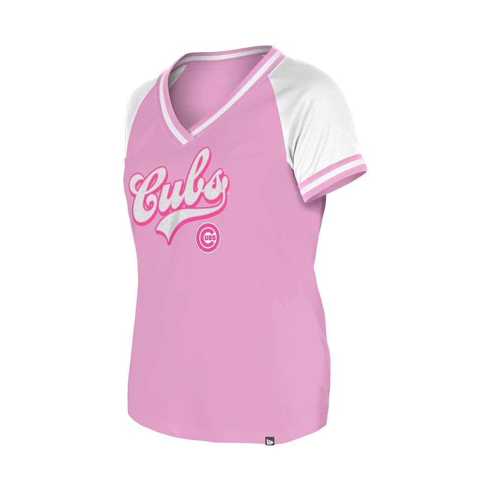 Women's New Era Light Pink Chicago Cubs Gameday V-Neck T-Shirt