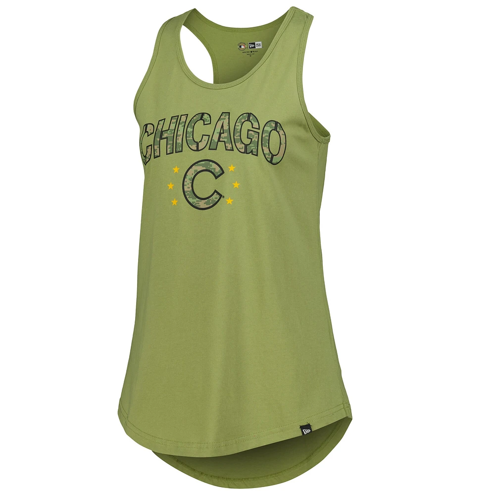 Women's New Era Olive Chicago Cubs Armed Forces Day Tank Top