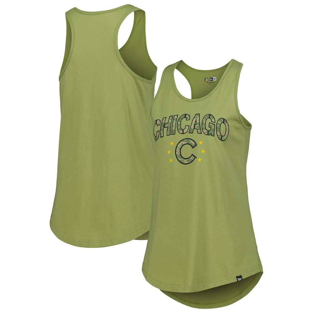 Women's New Era Olive Chicago Cubs Armed Forces Day Tank Top