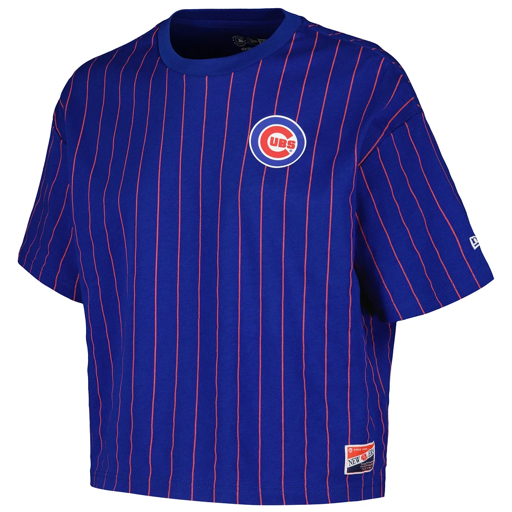 T-shirt carré à fines rayures New Era Royal Chicago Cubs pour femme