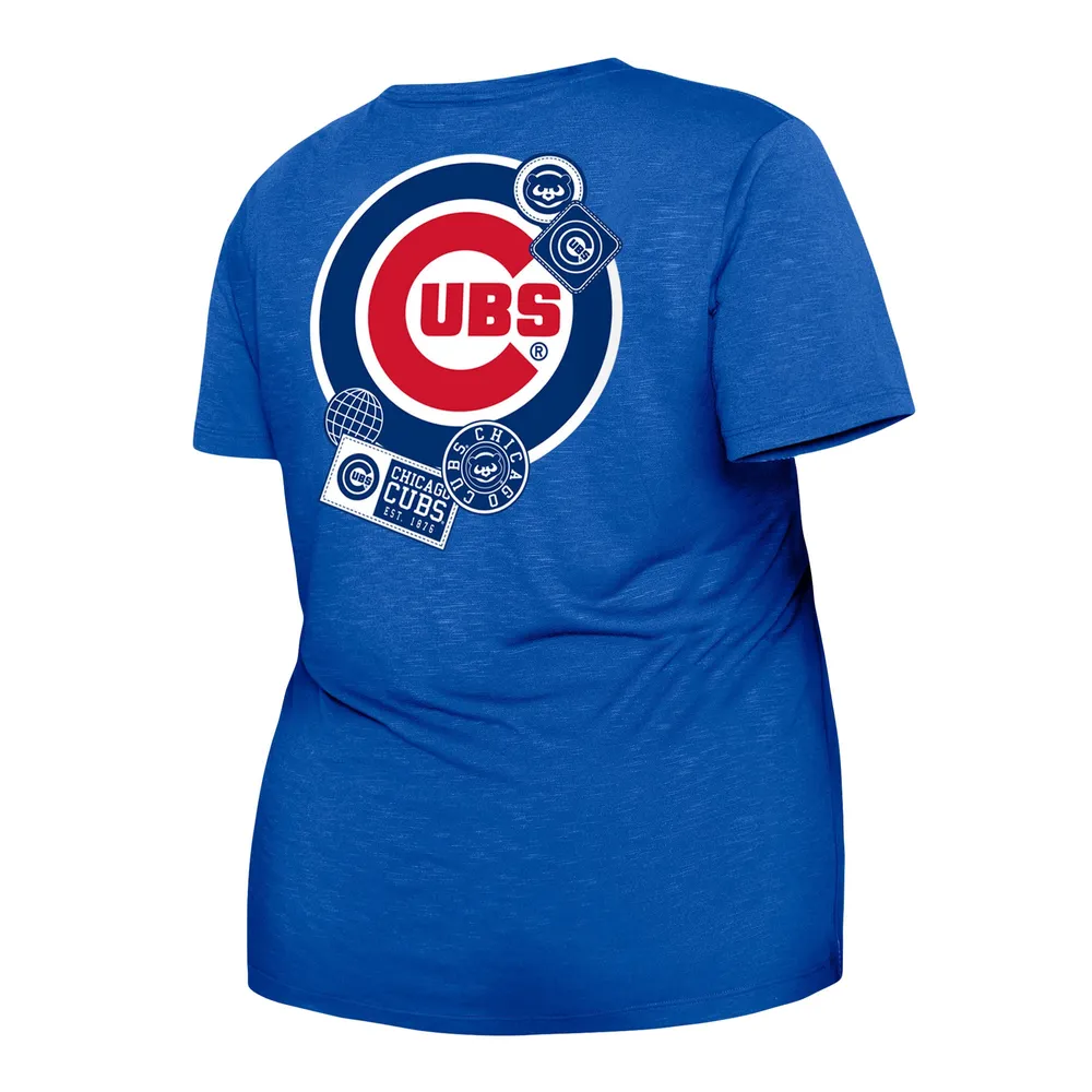 T-shirt New Era Royal Chicago Cubs pour femme taille plus avec nœud à l'avant