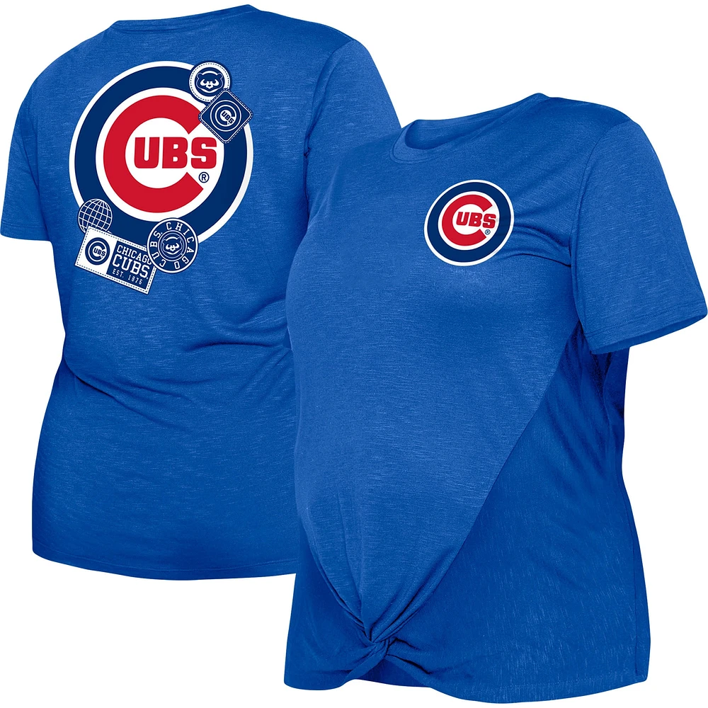 T-shirt New Era Royal Chicago Cubs pour femme taille plus avec nœud à l'avant