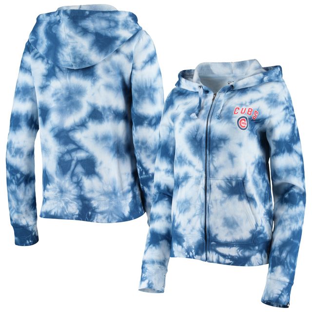 Chandail à capuchon entièrement zippé en molleton Tie-Dye New Era Royal Chicago Cubs pour femme