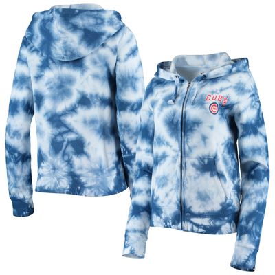 Women's New Era Royal Chicago Cubs Tie-Dye Fleece Full-Zip Hoodie