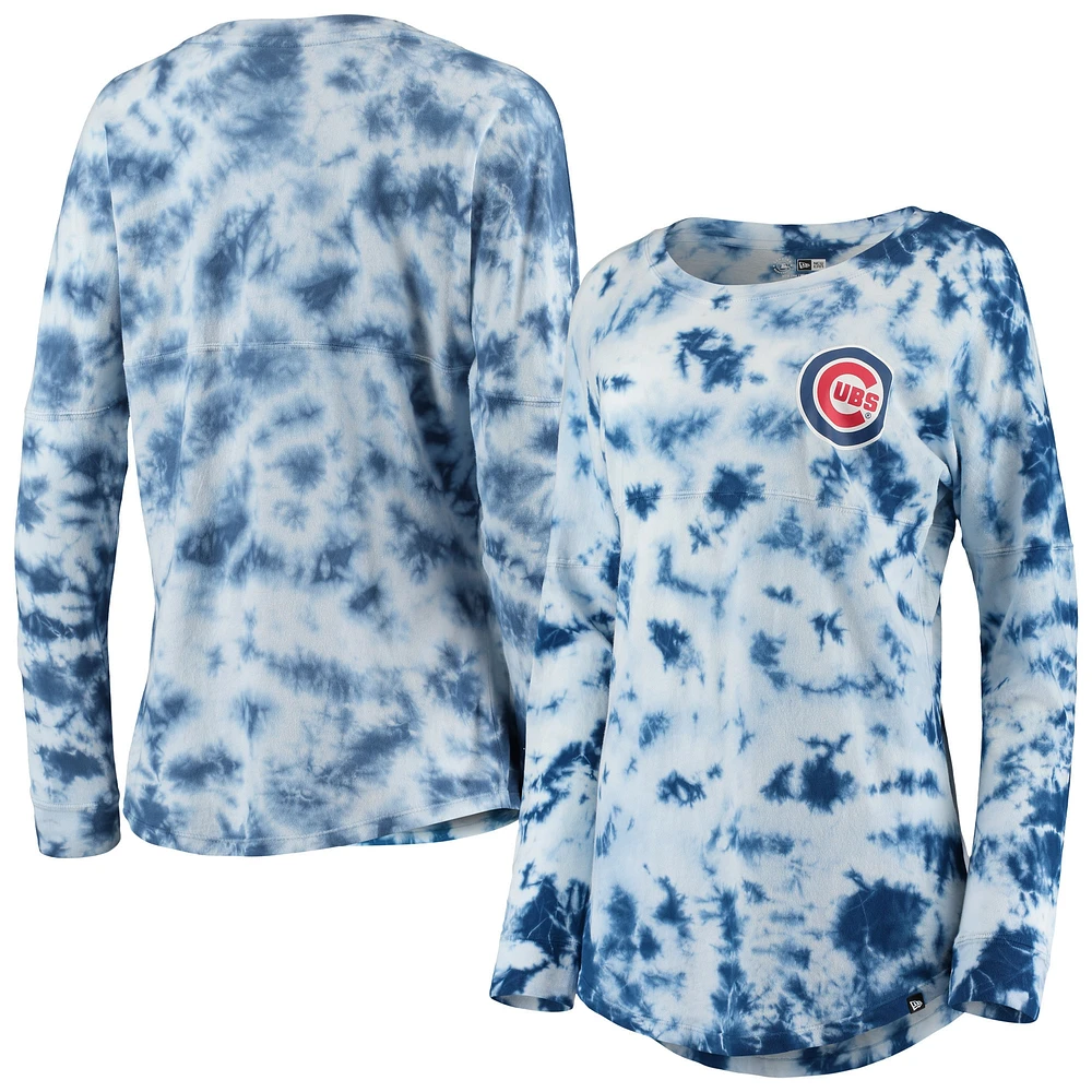 T-shirt à manches longues Tie-Dye Royal Chicago Cubs New Era pour femme