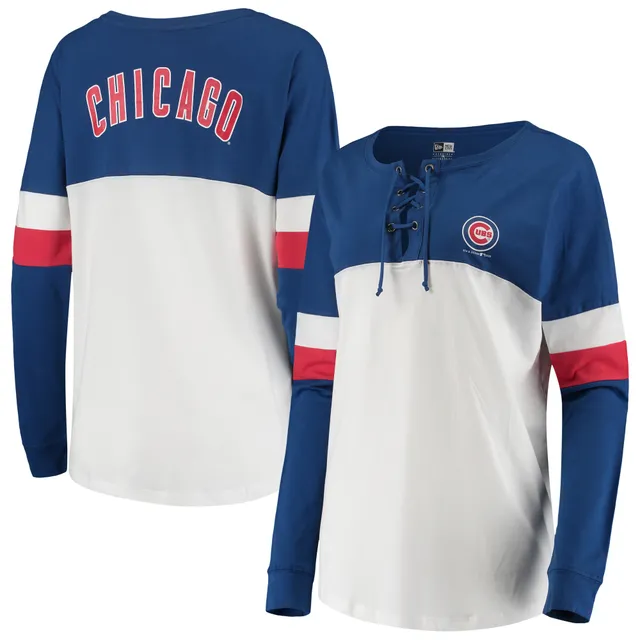 Women's New Era Royal Chicago Cubs Baby Jersey Cropped Long Sleeve T-Shirt