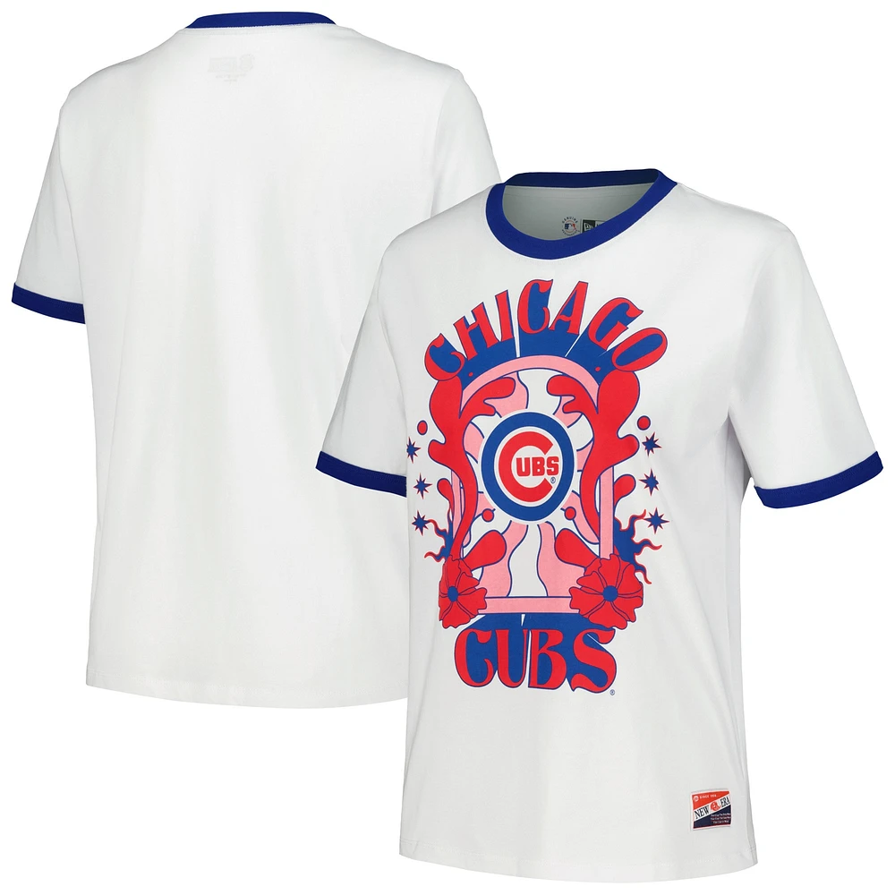 T-shirt ringer surdimensionné blanc Chicago Cubs New Era pour femme