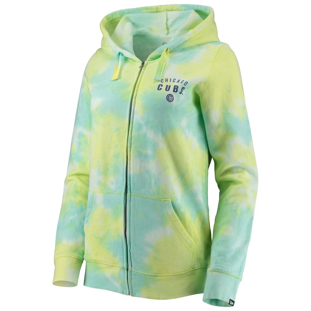 Women's New Era White Chicago Cubs Tie-Dye Full-Zip Hoodie