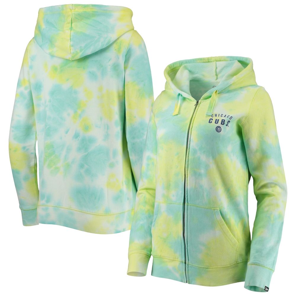 Women's New Era White Chicago Cubs Tie-Dye Full-Zip Hoodie