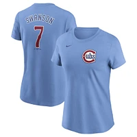 Women's Nike Dansby Swanson Baby Blue Chicago Cubs Fuse Name & Number T-Shirt