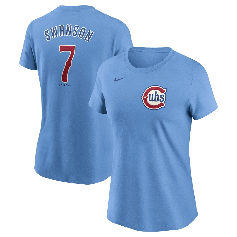 Women's Nike Dansby Swanson Baby Blue Chicago Cubs Fuse Name & Number T-Shirt