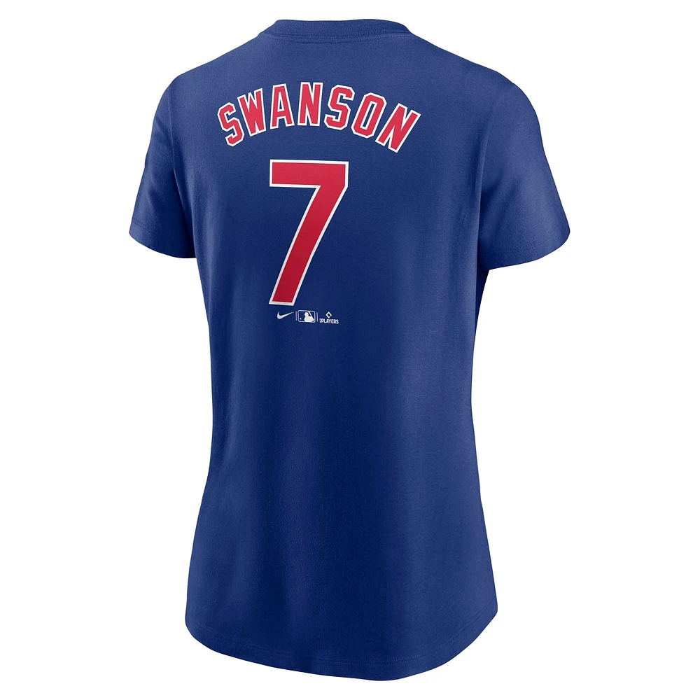 Women's Nike Dansby Swanson Royal Chicago Cubs Fuse Name & Number T-Shirt