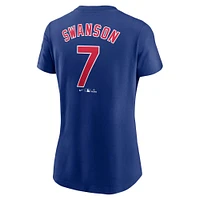 T-shirt Nike Dansby Swanson Royal Chicago Cubs Fuse avec nom et numéro pour femme