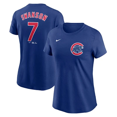 T-shirt Nike Dansby Swanson Royal Chicago Cubs Fuse avec nom et numéro pour femme