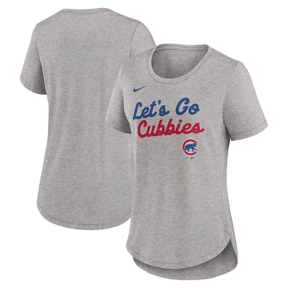 Women's Nike Heather Gray Chicago Cubs Script Tri-Blend T-Shirt