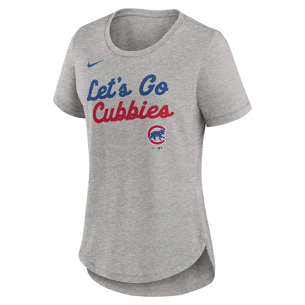 Women's Nike Heather Gray Chicago Cubs Script Tri-Blend T-Shirt