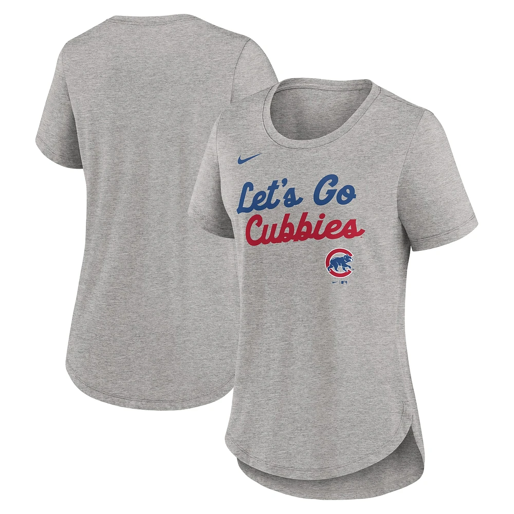 Women's Nike Heather Gray Chicago Cubs Script Tri-Blend T-Shirt