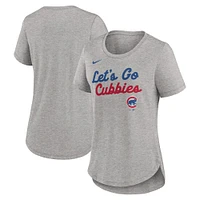 Women's Nike Heather Gray Chicago Cubs Script Tri-Blend T-Shirt