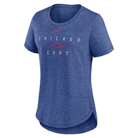 T-shirt tri-mélange Nike Heather Royal Chicago Cubs Knockout Team Stack pour femme