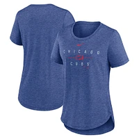 T-shirt tri-mélange Nike Heather Royal Chicago Cubs Knockout Team Stack pour femme