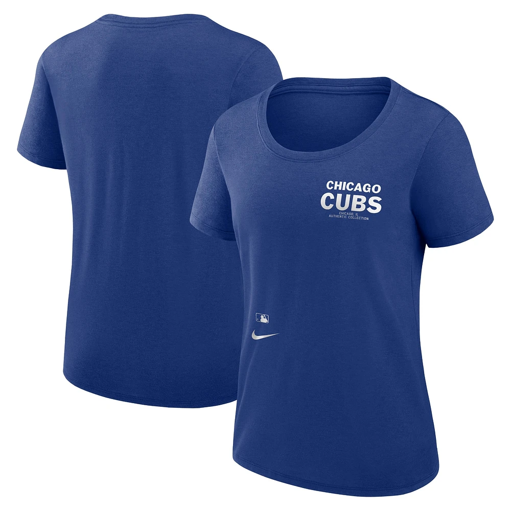 T-shirt Nike Royal Chicago Cubs Authentic Collection Performance à encolure dégagée pour femme