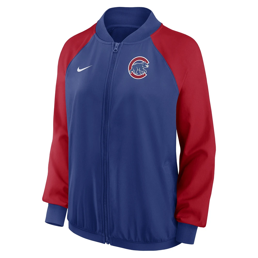 Veste à glissière intégrale Nike Royal Chicago Cubs Authentic Collection Team Raglan Performance pour femme