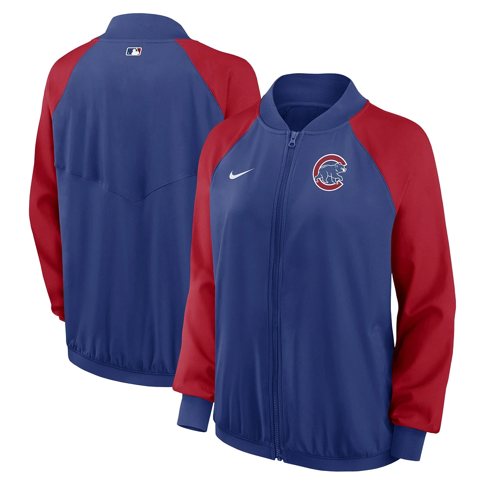 Veste à glissière intégrale Nike Royal Chicago Cubs Authentic Collection Team Raglan Performance pour femme