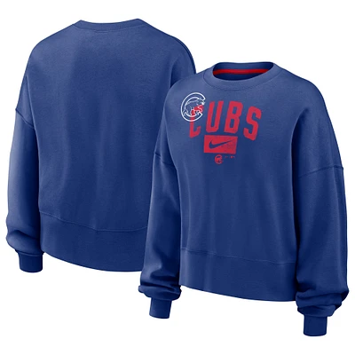 Sweat-shirt court surdimensionné à manches longues Nike Royal Chicago Cubs pour femme