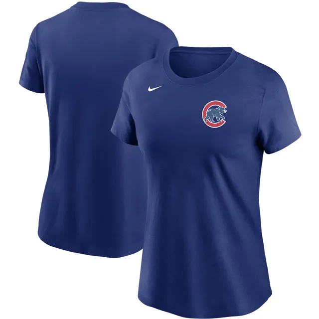 Women's Fanatics Branded Heathered Royal/White Chicago Cubs Official  Wordmark 3/4 Sleeve V-Neck T-Shirt