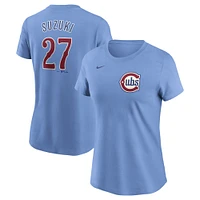 Women's Nike Seiya Suzuki Baby Blue Chicago Cubs Fuse Name & Number T-Shirt